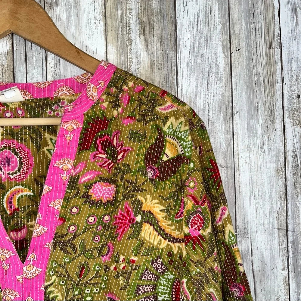 Ivy Jane Green & Pink Kantha Stitch Peplum Top - Picture 3 of 6